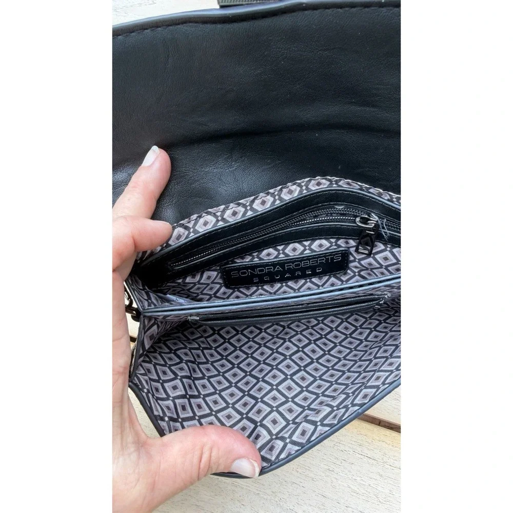Sondra Roberts Squared Black Vegan Leather Crossbody Clutch Bag
